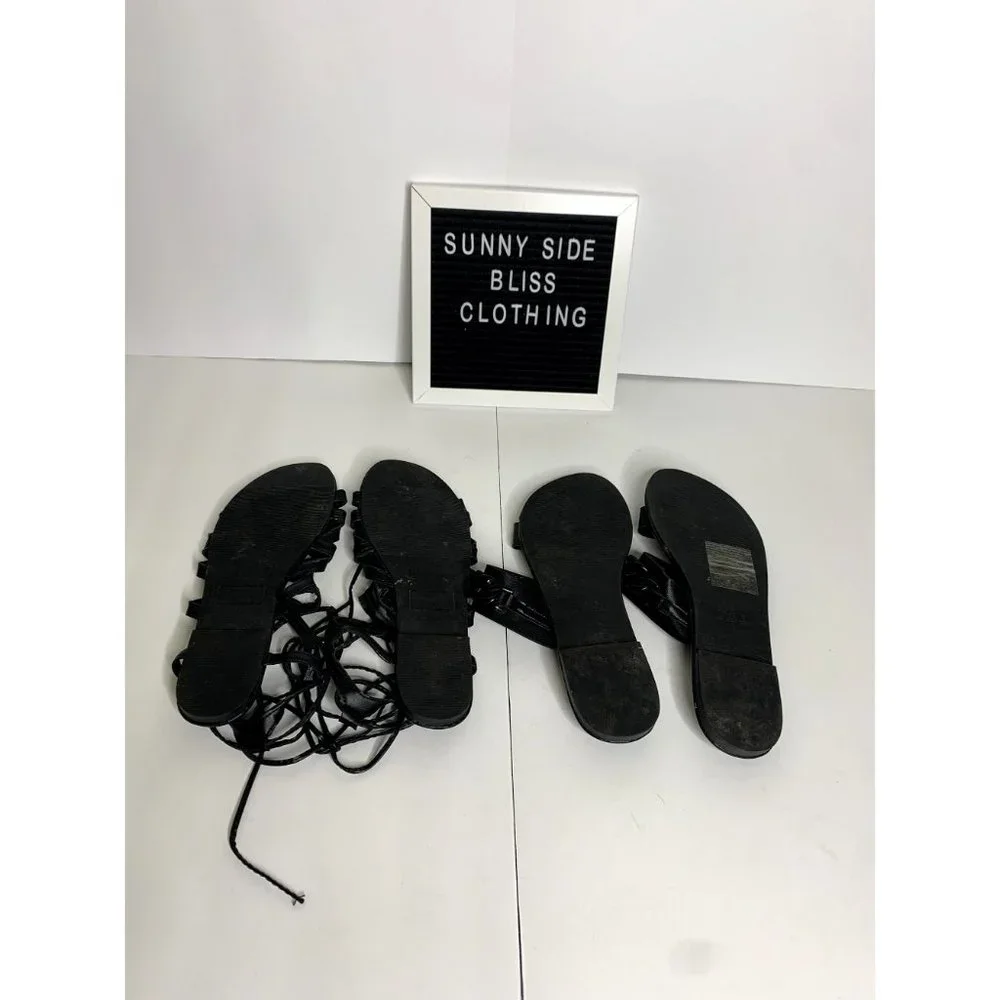 Women's Black Flat Summer Sandals Lot of 2 Size 9 - Picture 5 of 8